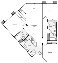 a black and white floor plan of a house with a bedroom and a living room